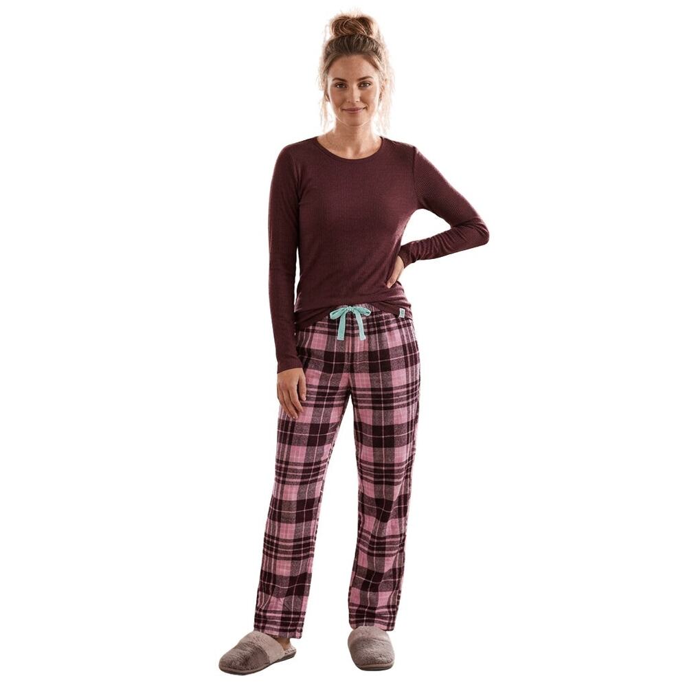 Vera Bradley Burgandy/Pink Plaid Top + Pajama Pant Set, S